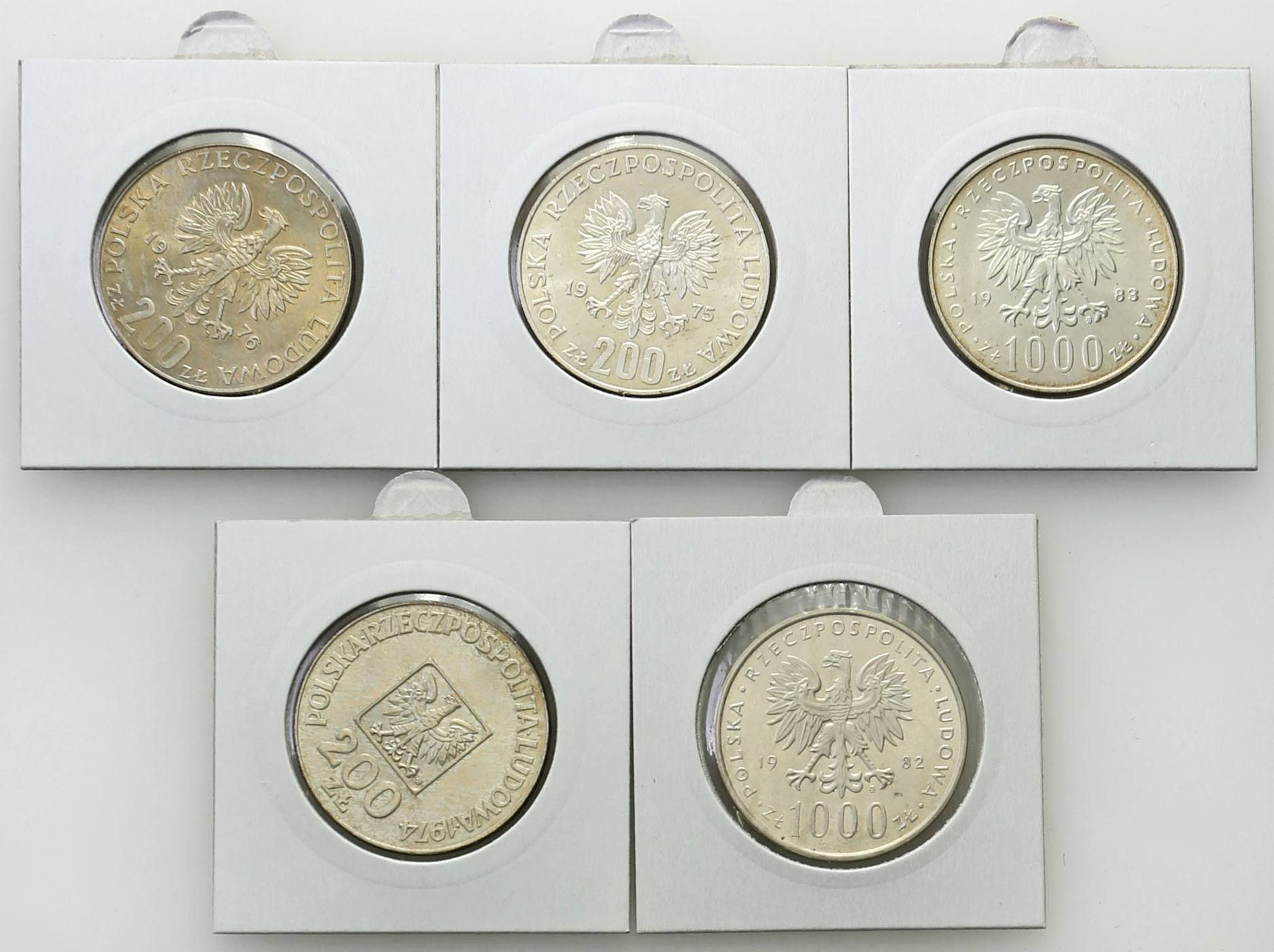 PRL. 200-1000 złotych 1974-1983, zestaw 5 monet